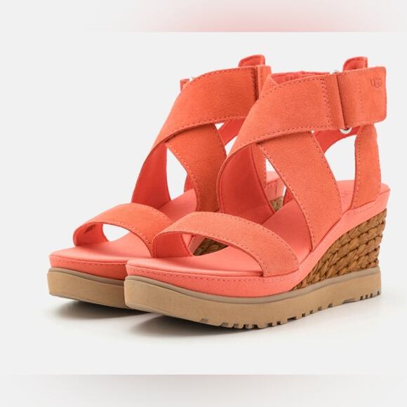 UGG ILEANA Suede Espadrilles in vibrant coral Size 8 - Picture 1 of 6